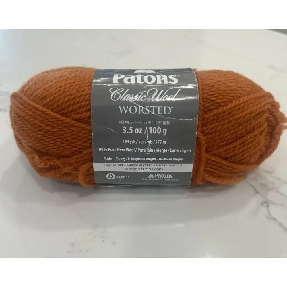Vtg Patons CLASSIC WOOL WORSTED Yarn PUMPKIN Wool 3.50oz/210yds‎ Orange